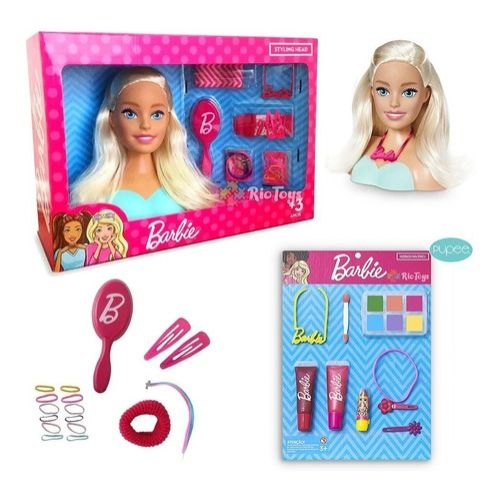 Kit Infantil Boneca Barbie Styling Hair C/ Cartela Maquiagem no Shoptime