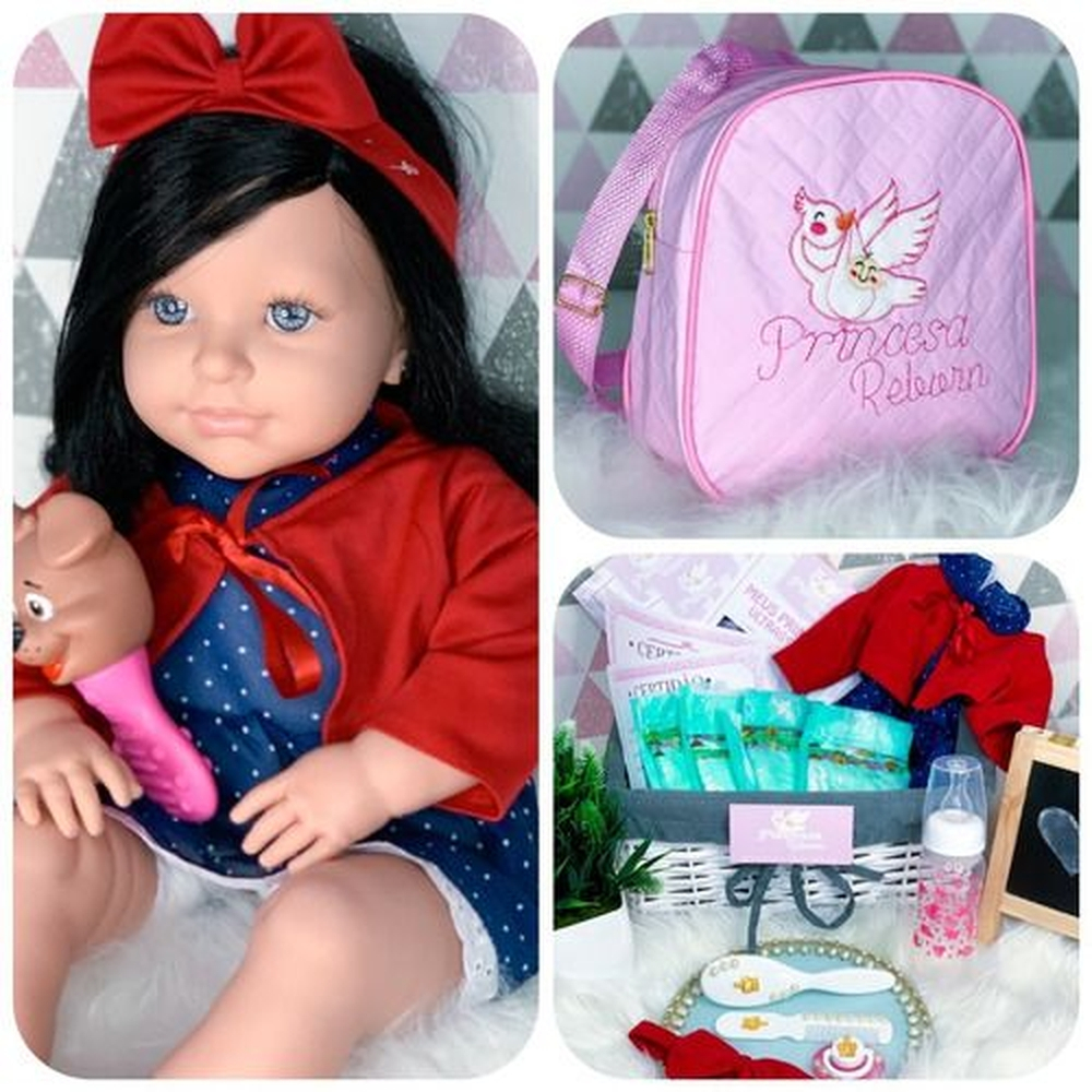 BONECA BEBÊ REBORN REALISTA LINDA CABELUDA BOLSA MATERNIDADE