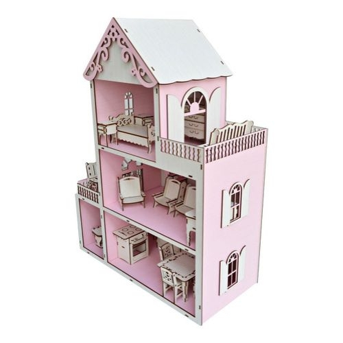 CASA CASINHA POLLY 45Cm em MDF PINTADA ROSA PINK + KIT 20 MINI