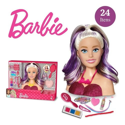 Boneca Barbie Busto Para Pentear e Maquiar Com Acessórios Salão De