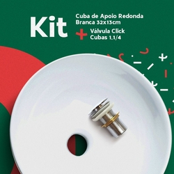 Kit Cuba Apoio Banheiro Redonda Branca 32x13 + Válvula Click Menor preço em Kit Cuba Apoio Banheiro Redonda Branca 32x13 + Válvula Click