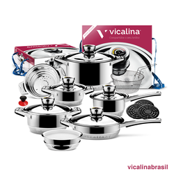Jogo de Panelas Vicalina Aço Cirúrgico (19 peças) Xline 800 Menor preço em Jogo de Panelas Vicalina Aço Cirúrgico (19 peças) Xline 800