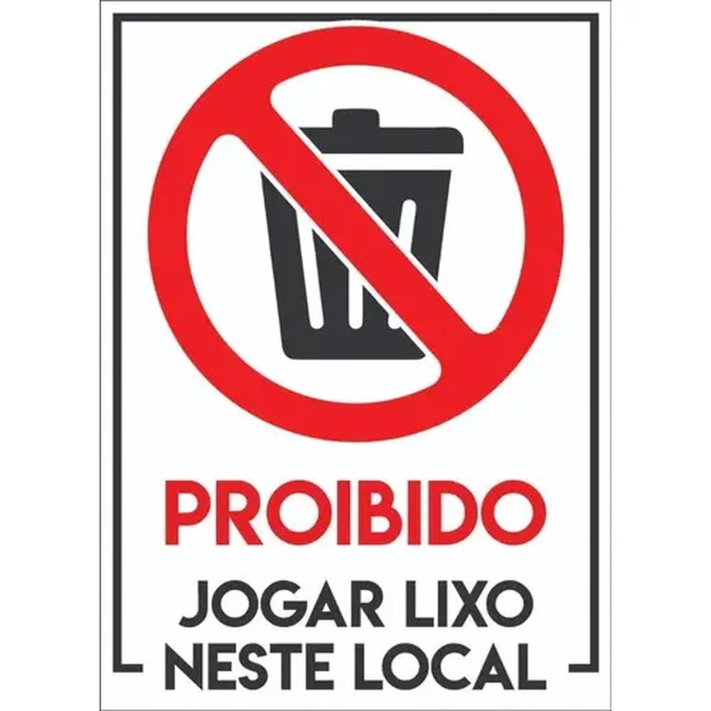 Placa proibido jogar lixo 23,5x32,5cm - Zeus do Brasil