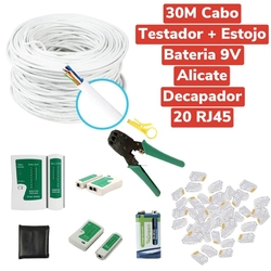 Kit 30m Cabo Rede +20 Rj45 + Alicate + Testador Cabo+Bateria Menor preço em Kit 30m Cabo Rede +20 Rj45 + Alicate + Testador Cabo+Bateria