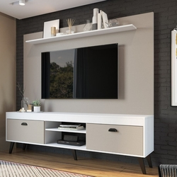 Conjunto Home Theather Rack E Painel Com Prateleira Setúbal Art in Móveis Fumê/Branco Menor preço em Conjunto Home Theather Rack E Painel Com Prateleira Setúbal Art in Móveis Fumê/Branco