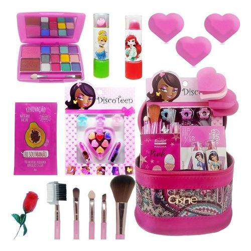 Kit de maquiagem infantil para meninas, conjunto completo de malas