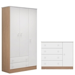 Guarda Roupa 2617 E Cômoda Infantil 2561 Doce Sonho Carvalho Branco Brilho – Qmovi
