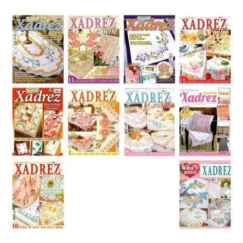 Kit 6 Revistas Bordado Tecido Ponto Xadrez & Crochê