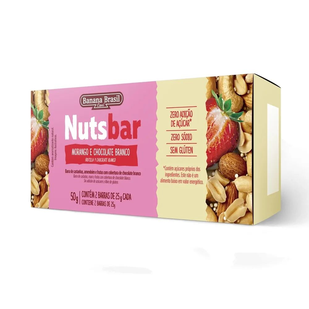 Nutsbar Morango E Chocolate Branco Com 2 Unidades - 50g No Shoptime