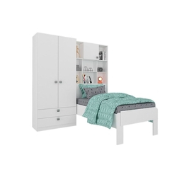 Módulo Solteiro Cimol Nina(Guarda Roupa+Cama) Branco Menor preço em Módulo Solteiro Cimol Nina(Guarda Roupa+Cama) Branco