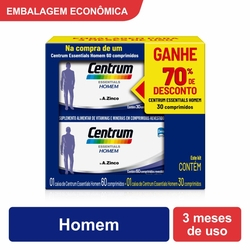 Kit Centrum Essentials Homem c/60+30 (90 Comprimidos) Menor preço em Kit Centrum Essentials Homem c/60+30 (90 Comprimidos)