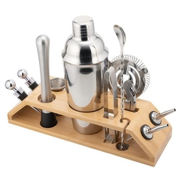 Kit Coqueteleira Em Aço Inox E Suporte De Bambu Com 12 Peças Menor preço em Kit Coqueteleira Em Aço Inox E Suporte De Bambu Com 12 Peças