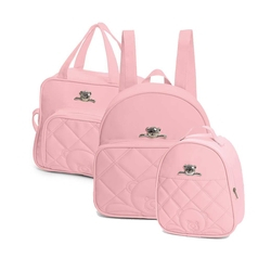 Bolsa maternidade Meu Ursinho rosa kit 3 peças bolsa M, mochila e frasqueira - Hug Menor preço em Bolsa maternidade Meu Ursinho rosa kit 3 peças bolsa M, mochila e frasqueira - Hug