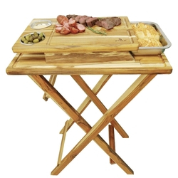 Mesa Dobrável Madeira Teca com Tábua/Bandeja Churrasco Menor preço em Mesa Dobrável Madeira Teca com Tábua/Bandeja Churrasco