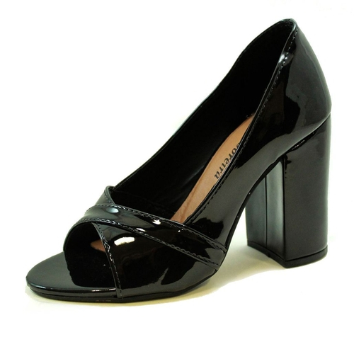 peep toe salto grosso preto