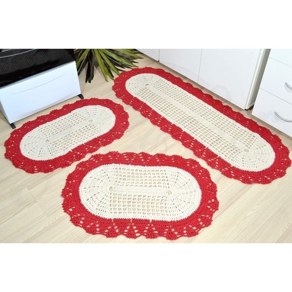 Jogo de cozinha/quarto em croche 3 peças: tapetes oval