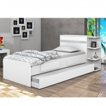 Conjunto Cama Solteiro Jade com Baú 2 Gavetas e Cama Auxiliar J&A Móveis Branco