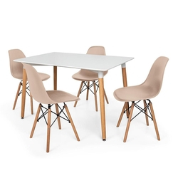 Kit Mesa Jantar Eiffel 120x80cm Branca + 4 Cadeiras Charles Eames - Nude é boa?