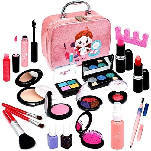 Kit de maquiagem infantil para meninas, conjunto completo de malas