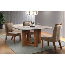Conjunto Sala de Jantar Mesa Tampo MDF e 4 Cadeiras Firenze LJ Móveis Premio/Pluma Bege Menor preço em Conjunto Sala de Jantar Mesa Tampo MDF e 4 Cadeiras Firenze LJ Móveis Premio/Pluma Bege