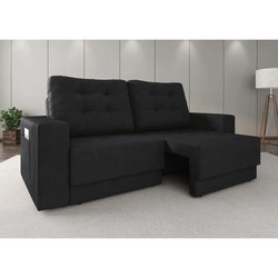 Sofá London Retrátil 3 Lugares Preto Velosuede - NETSOFAS Menor preço em Sofá London Retrátil 3 Lugares Preto Velosuede - NETSOFAS