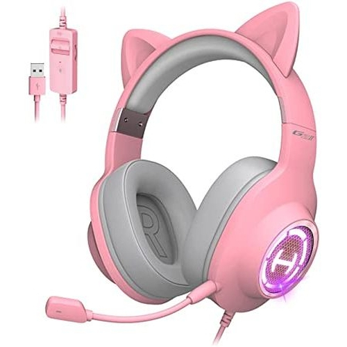 Edifier HECATE G2 II Pink Cat Ear Gaming Headset USB Wired Headphones with Mic for PC PS4 PS5 with THX 7.1 Surround Sound 50mm Drivers RGB Lighting Importado em Promocao na Americanas