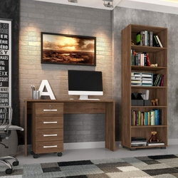 Conjunto Escritório com Mesa, Gaveteiro Flex Color e Estante para Livros Gávea Móveis Leão Menor preço em Conjunto Escritório com Mesa, Gaveteiro Flex Color e Estante para Livros Gávea Móveis Leão