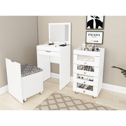 Combo Kit Penteadeira Compacto e Carrinho de Maquiagem CB05 Branco/369 Casa da Mobília Menor preço em Combo Kit Penteadeira Compacto e Carrinho de Maquiagem CB05 Branco/369 Casa da Mobília