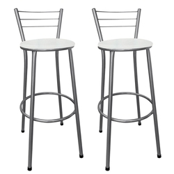 Menor preço em Kit 2 Banquetas Aço Alta Bistrô Epóxi Cinza Assento Branco