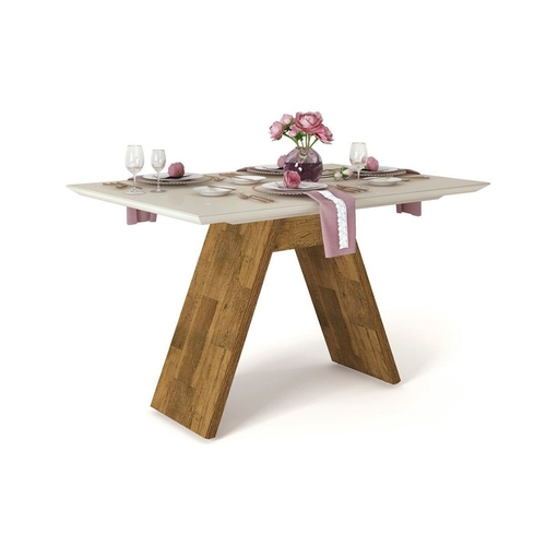 Mesa De Jantar Dj Móveis Fit C/vidro 120cm Cor Demolição/off White Mesa De Jantar Dj Móveis Fit C/vidro 120cm Cor Demolição/off White