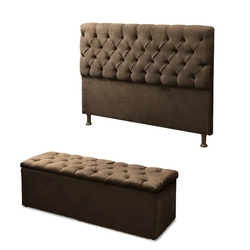 Cabeceira Mais Calçadeira Baú Casal Queen 160cm Para Cama Box Sofia Suede Marrom - DS Móveis Menor preço em Cabeceira Mais Calçadeira Baú Casal Queen 160cm Para Cama Box Sofia Suede Marrom - DS Móveis