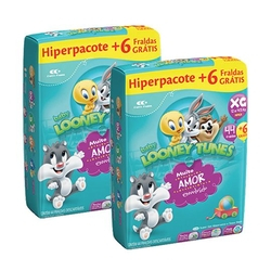 Menor preço em Kit 02 FRALDAS  BABY LOONEY TUNES HIPER - XG - C/ 100 Unidades