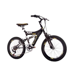 Bicicleta XR 20 Full PO Aro 20 Preto/Amarelo - Track Bikes Menor preço em Bicicleta XR 20 Full PO Aro 20 Preto/Amarelo - Track Bikes