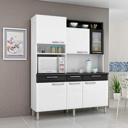 Armário de Cozinha 6 Portas 1 de Vidro 3 Gavetas Regina Itatiaia Branco/Preto Menor preço em Armário de Cozinha 6 Portas 1 de Vidro 3 Gavetas Regina Itatiaia Branco/Preto