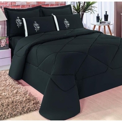 Kit 6 Peças Edredom Confort + Jogo de Lençol Casal Queen - Preto Menor preço em Kit 6 Peças Edredom Confort + Jogo de Lençol Casal Queen - Preto