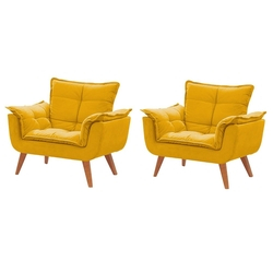 Kit De 2 Poltronas Decorativas Opala Amarela Menor preço em Kit De 2 Poltronas Decorativas Opala Amarela