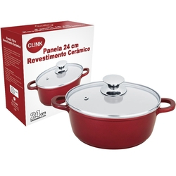 Panela Caçarola Clink Revest. Cerâmico Esp. 5mm Vermelha Menor preço em Panela Caçarola Clink Revest. Cerâmico Esp. 5mm Vermelha