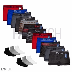 Kit com 12 Cuecas Boxer Sem Costura Lisa Super Confort Ocean + 6 Pares de Meia Menor preço em Kit com 12 Cuecas Boxer Sem Costura Lisa Super Confort Ocean + 6 Pares de Meia