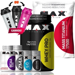 Combo Kit Completo Ganho De Massa Muscular Max Titanium Menor preço em Combo Kit Completo Ganho De Massa Muscular Max Titanium