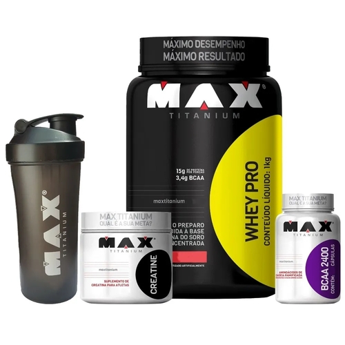 Até 10 OFF | Cupom Americanas ✂ Combo Whey Pro 1kg + Bcaa + Creatina + Coqueteleira Max Titanium em Promoção