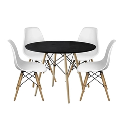 Conjunto Mesa Preta e 4 Cadeiras Dkr Eames Base Eiffel Madeira Branca Menor preço em Conjunto Mesa Preta e 4 Cadeiras Dkr Eames Base Eiffel Madeira Branca