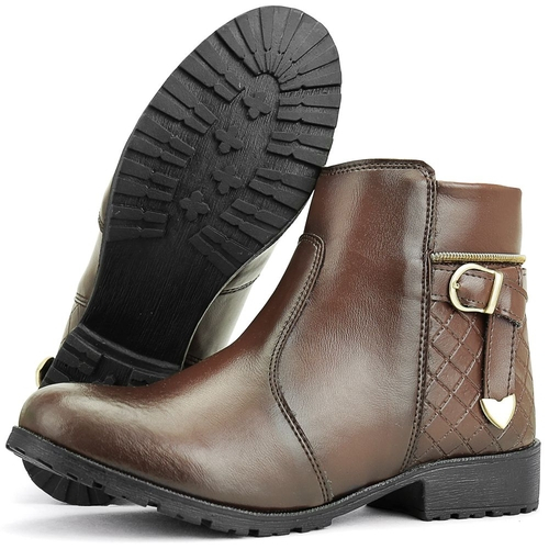 bota coturno feminino cano curto medio com ziper lateral