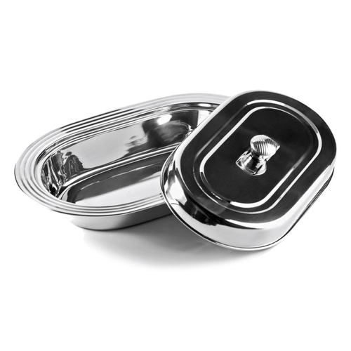 Travessa Oval Aço Inox com Tampa 34cm Menor preço em Travessa Oval Aço Inox com Tampa 34cm