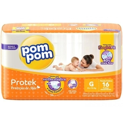 Fralda Protek Prot. De Mãe Pratica - Pacote Com 16 Unidades - Tam G - Pom Pom Menor preço em Fralda Protek Prot. De Mãe Pratica - Pacote Com 16 Unidades - Tam G - Pom Pom