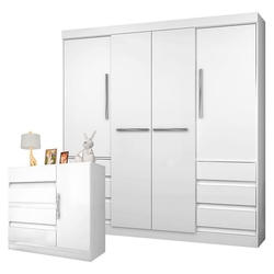 Guarda Roupa Casal Atraente 1477 e Cômoda Exellence 8000 Branco – Araplac Menor preço em Guarda Roupa Casal Atraente 1477 e Cômoda Exellence 8000 Branco – Araplac