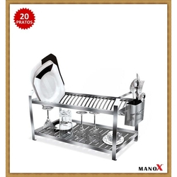 Escorredor de louça 20 pratos inox montado com porta talher Inox Menor preço em Escorredor de louça 20 pratos inox montado com porta talher Inox