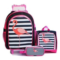 Mochila Flamingo Rodinhas Brilho Pink Glitter Lancheira Estojo Kit Rosa é boa?