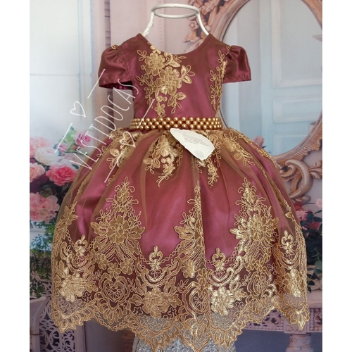 vestido de festa infantil marsala