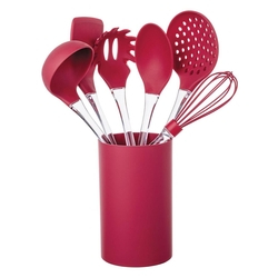 Kit Utensílios Euro Home 7 Peças Silicone C/ Cabo Acrílico Vermelho é boa?