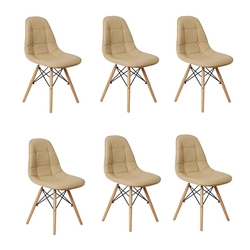 Menor preço em Kit 06 Cadeiras Dkr Charles Eames Wood Estofada Botonê - Nude